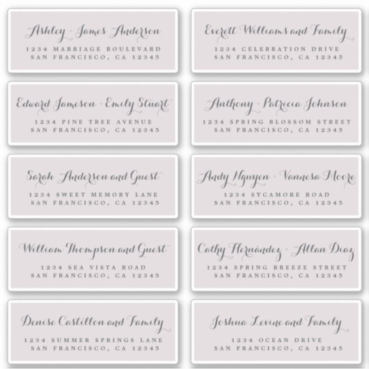 Chic Calligraphy Wedding Guest Adresetiketten Sticker (Voorkant)