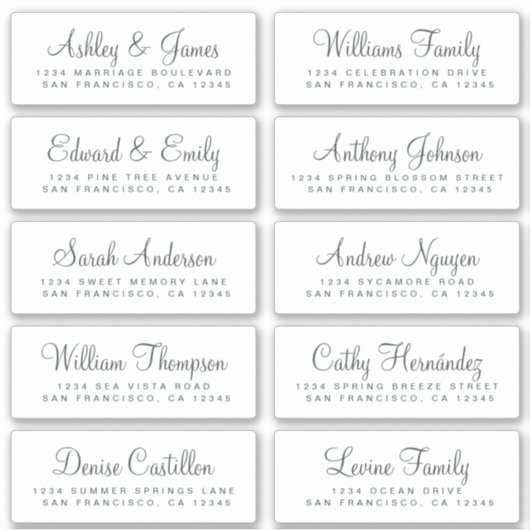 Chic Calligraphy Wedding Guest Adresetiketten Sticker (Voorkant)