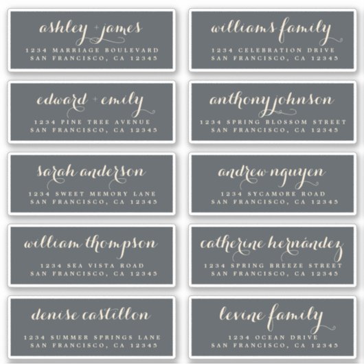 Chic Calligraphy Wedding Guest Adresetiketten Sticker (Voorkant)