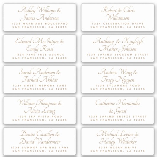 Chic Calligraphy Wedding Guest Adresetiketten Sticker (Voorkant)