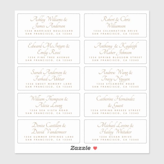 Chic Calligraphy Wedding Guest Adresetiketten Sticker (Vel)