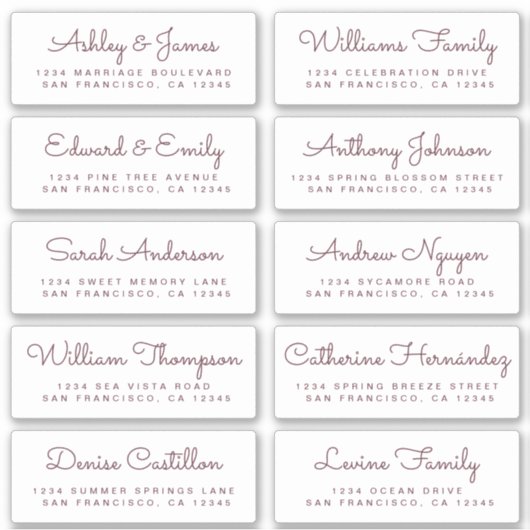 Chic Calligraphy Wedding Guest Adresetiketten Sticker (Voorkant)