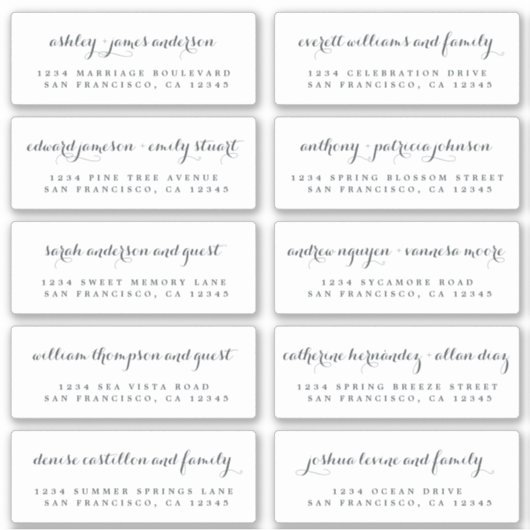 Chic Calligraphy Wedding Guest Adresetiketten Sticker (Voorkant)