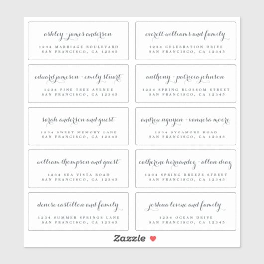 Chic Calligraphy Wedding Guest Adresetiketten Sticker (Vel)