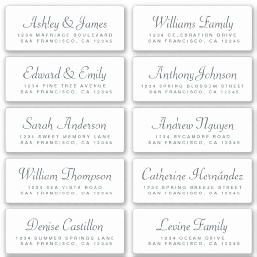 Chic Calligraphy Wedding Guest Adresetiketten Sticker (Voorkant)