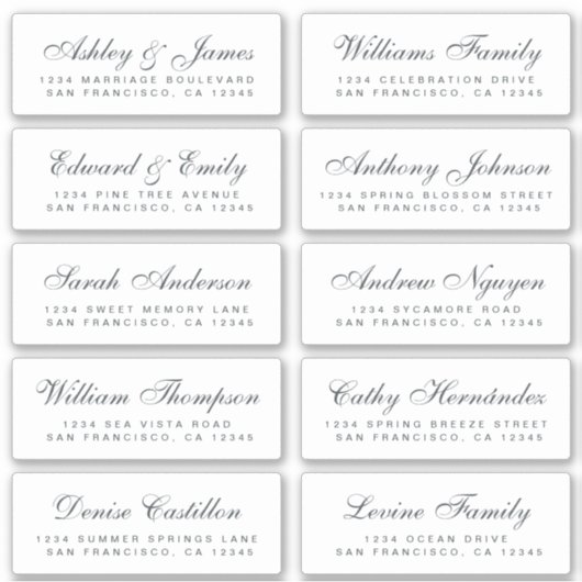 Chic Calligraphy Wedding Guest Adresetiketten Sticker (Voorkant)