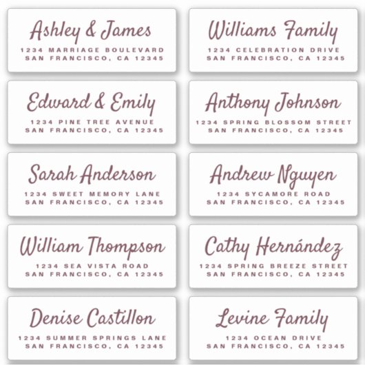 Chic Calligraphy Wedding Guest Adresetiketten Sticker (Voorkant)