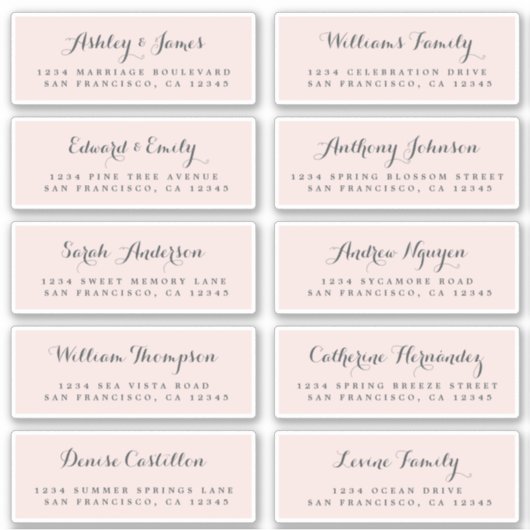 Chic Calligraphy Wedding Guest Adresetiketten Sticker (Voorkant)