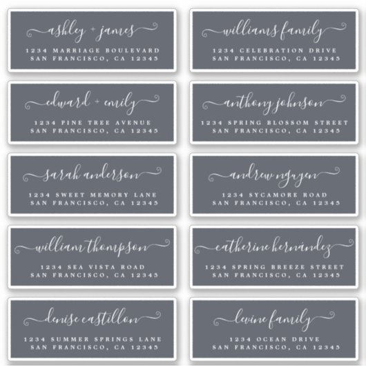 Chic Calligraphy Wedding Guest Adresetiketten Sticker (Voorkant)