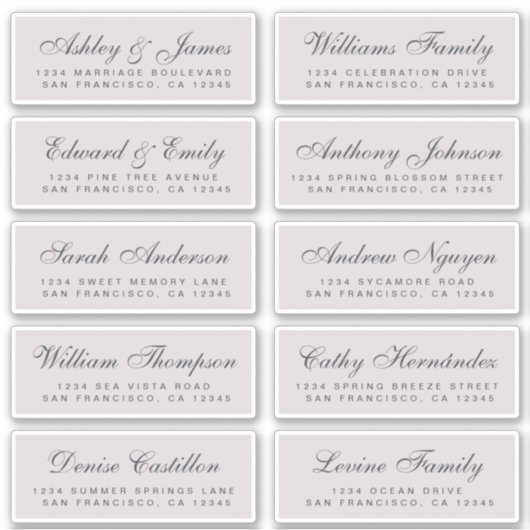 Chic Calligraphy Wedding Guest Adresetiketten Sticker (Voorkant)