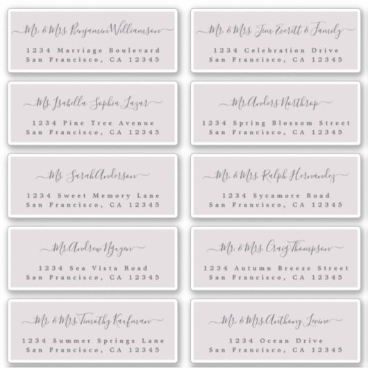 Chic Calligraphy Wedding Guest Adresetiketten Sticker (Voorkant)