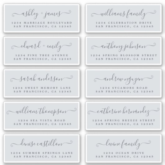 Chic Calligraphy Wedding Guest Adresetiketten Sticker (Voorkant)