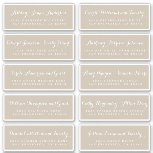 Chic Calligraphy Wedding Guest Adresetiketten Sticker (Voorkant)