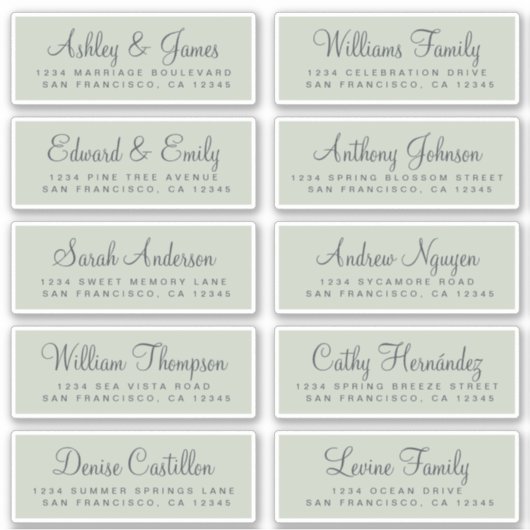 Chic Calligraphy Wedding Guest Adresetiketten Sticker (Voorkant)