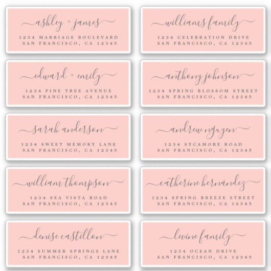 Chic Calligraphy Wedding Guest Adresetiketten Sticker (Voorkant)