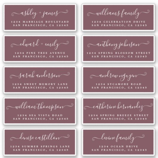 Chic Calligraphy Wedding Guest Adresetiketten Sticker (Voorkant)