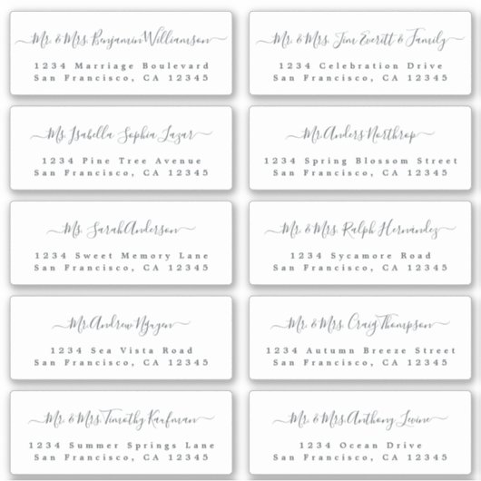 Chic Calligraphy Wedding Guest Adresetiketten Sticker (Voorkant)