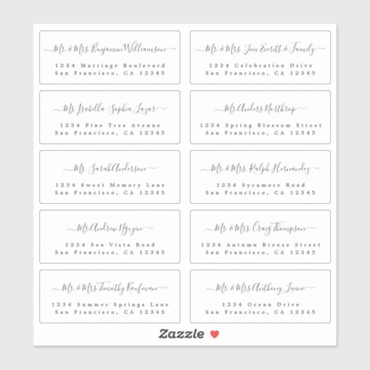 Chic Calligraphy Wedding Guest Adresetiketten Sticker (Vel)