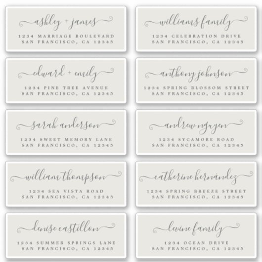 Chic Calligraphy Wedding Guest Adresetiketten Sticker (Voorkant)