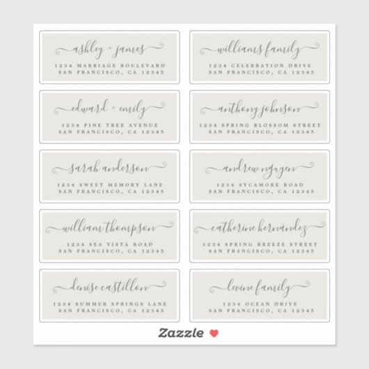 Chic Calligraphy Wedding Guest Adresetiketten Sticker (Vel)