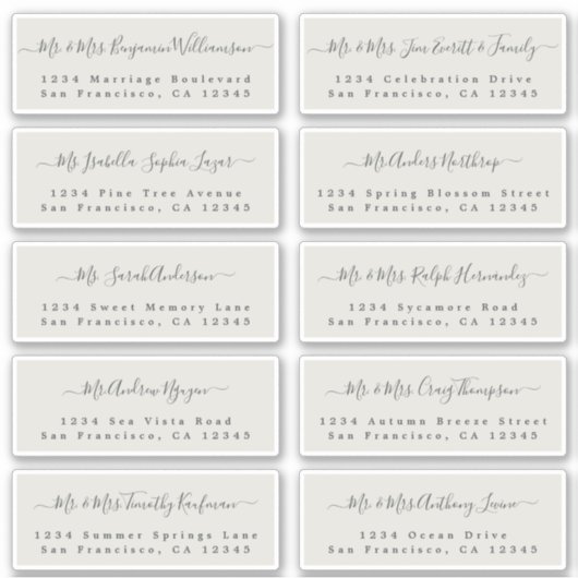 Chic Calligraphy Wedding Guest Adresetiketten Sticker (Voorkant)