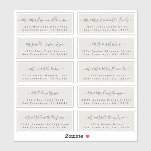 Chic Calligraphy Wedding Guest Adresetiketten Sticker (Vel)