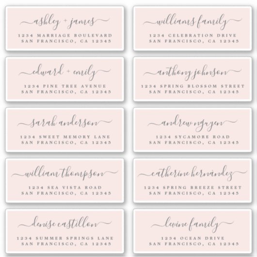 Chic Calligraphy Wedding Guest Adresetiketten Sticker (Voorkant)