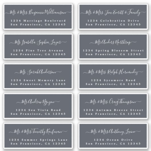 Chic Calligraphy Wedding Guest Adresetiketten Sticker (Voorkant)