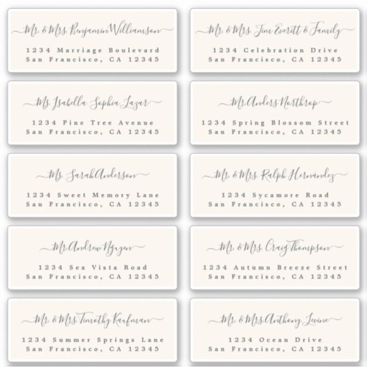 Chic Calligraphy Wedding Guest Adresetiketten Sticker (Voorkant)