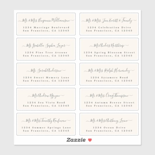Chic Calligraphy Wedding Guest Adresetiketten Sticker (Vel)