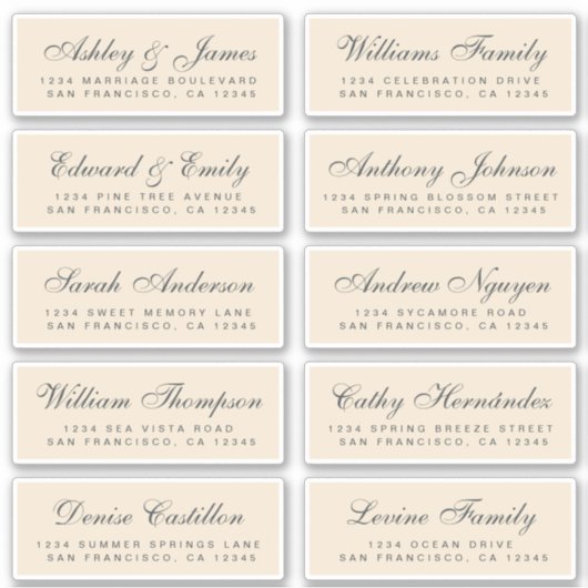 Chic Calligraphy Wedding Guest Adresetiketten Sticker (Voorkant)