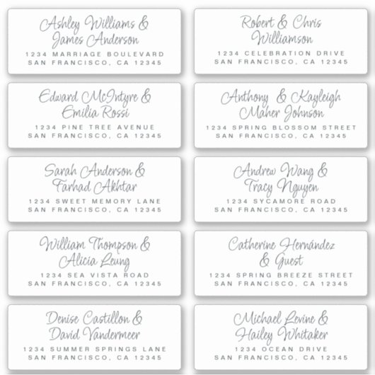 Chic Calligraphy Wedding Guest Adresetiketten Sticker (Voorkant)
