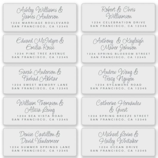 Chic Calligraphy Wedding Guest Adresetiketten Sticker (Voorkant)
