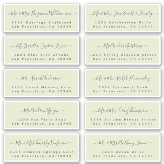 Chic Calligraphy Wedding Guest Adresetiketten Sticker (Voorkant)