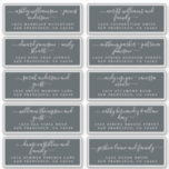 Chic Calligraphy Wedding Guest Adresetiketten Sticker<br><div class="desc">Deze chique, moderne en eenvoudige adresetiketten voor huwelijksgasten bevatten uw trouwgastnamen in witte, elegante handgeschreven scriptkalligrafie op een off-black achtergrond. Voeg eenvoudig uw individuele huwelijksgastnamen en adres toe. Gemakkelijk te personaliseren, namen en adressen / individuele bruiloft adres label stickers voor gasten. Exclusief voor u ontworpen door Happy Dolphin Studio. ***...</div>