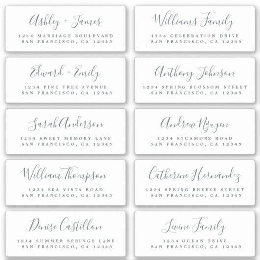 Chic Calligraphy Wedding Guest Adresetiketten Sticker (Voorkant)