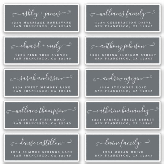 Chic Calligraphy Wedding Guest Adresetiketten Sticker (Voorkant)