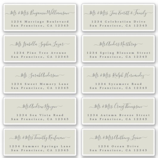 Chic Calligraphy Wedding Guest Adresetiketten Sticker (Voorkant)