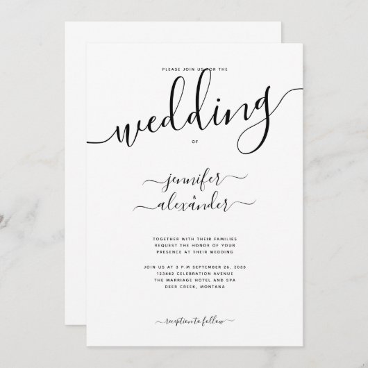 Chic Calligraphy Wedding Kaart (Voorkant / Achterkant)