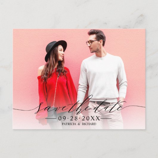 Chic Calligraphy Wedding Save the Date Photo Briefkaart (Voorkant)