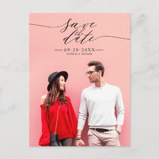 Chic Calligraphy Wedding Save the Date Photo Briefkaart (Voorkant)