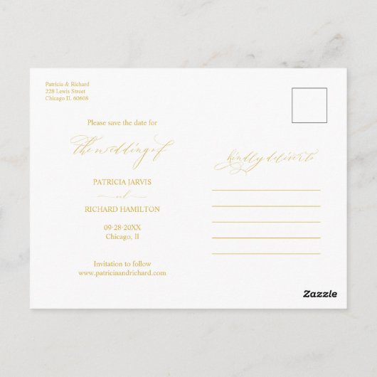 Chic Calligraphy Wedding Save the Date Photo Briefkaart (Achterkant)