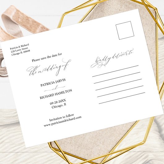 Chic Calligraphy Wedding Save the Date Photo Briefkaart