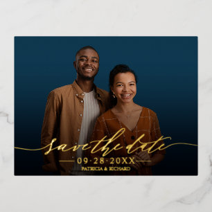 Chic Calligraphy Wedding Save the Date Photo Folie Feestdagen Briefkaart