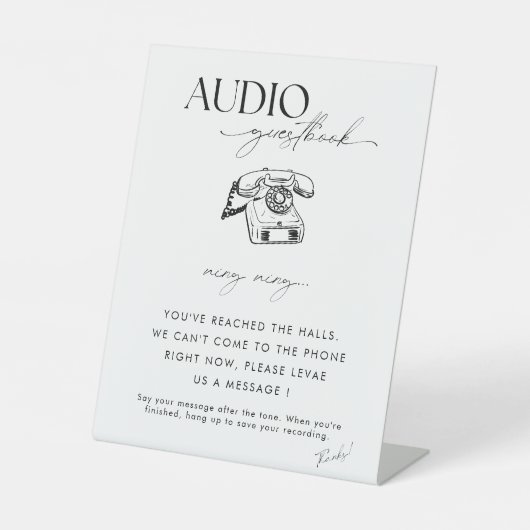 Chic Calligraphy Wedding Telephone Audio Guestbook Reclamebord Met Voetstuk (Voorkant)