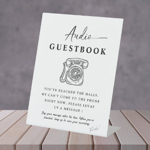 Chic Calligraphy Wedding Telephone Audio Guestbook Reclamebord Met Voetstuk