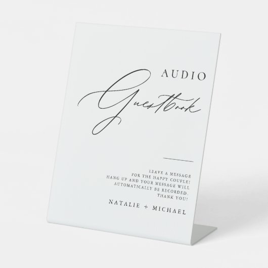 Chic Calligraphy Wedding Telephone Audio Guestbook Reclamebord Met Voetstuk (Voorkant)