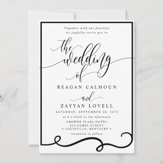 Chic Calligraphy Zwart-wit bruiloft Kaart (Voorkant)