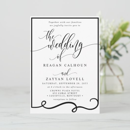 Chic Calligraphy Zwart-wit bruiloft Kaart (Staand voorkant)