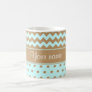 Chic Camel Chevrons Polka Dots Baby Blue Koffiemok